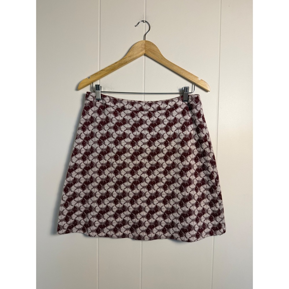 Fall Preppy Corporate A-Line Skirt S Burgundy Cream Geometric Quilted‎
